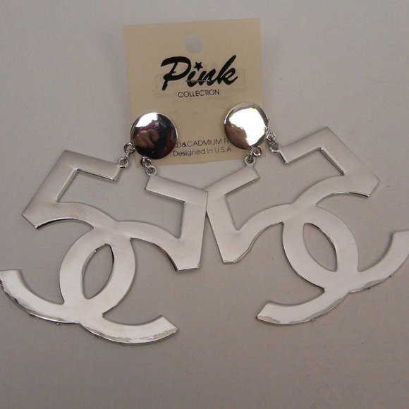 PINK COLLECTION Unisex Fashion Drop Dangle Earrings Silver Tones Push Backs - Picture 2 of 2